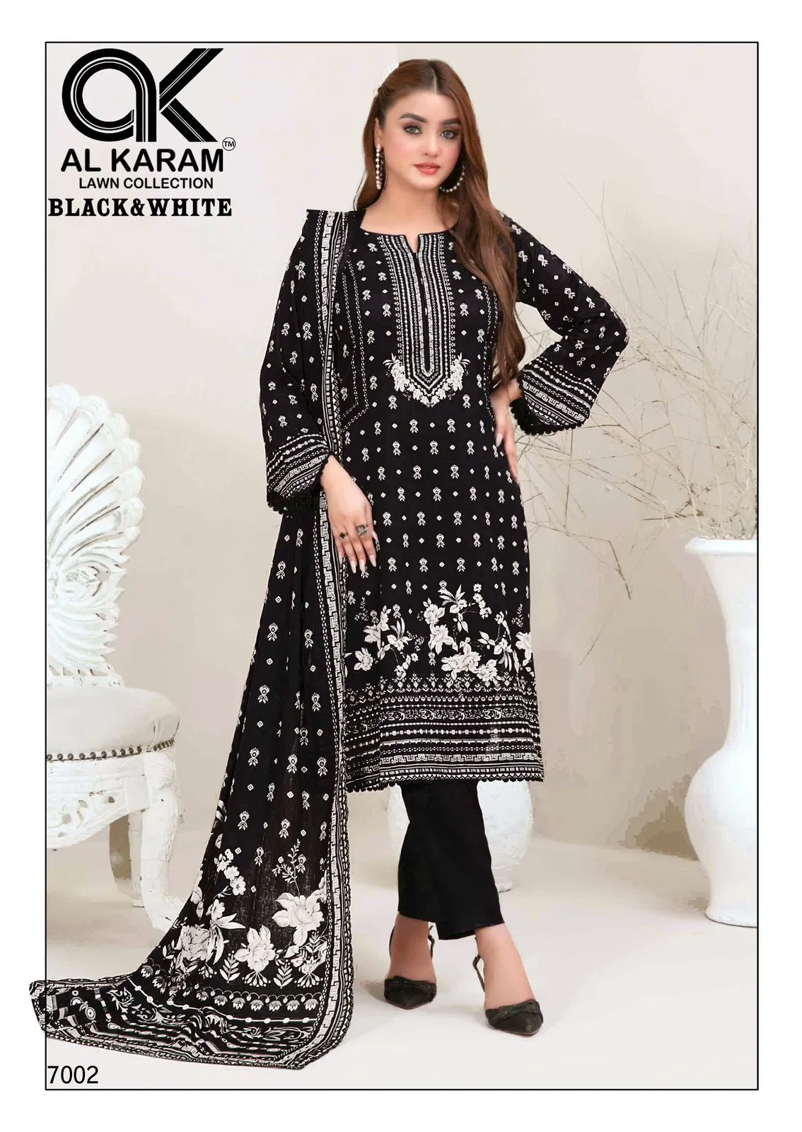 Black & White Vol 7 By Al Karam Cambrice Cotton Dress Material Orders In India